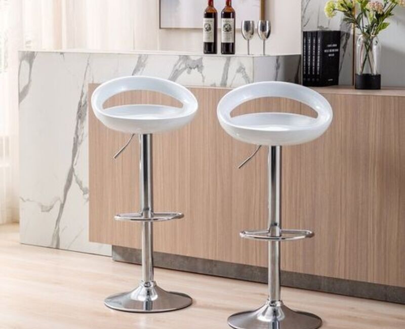 GLOSSY ROUND SWIVEL COUNTER HEIGHT BAR STOOL SET OF 2 -WHITE ₦ 110,000